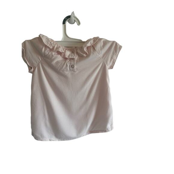 Edgehill Collection Girls 3T Pink Solid Short Sleeve Ruffle Collar Shirt - Picture 9 of 13